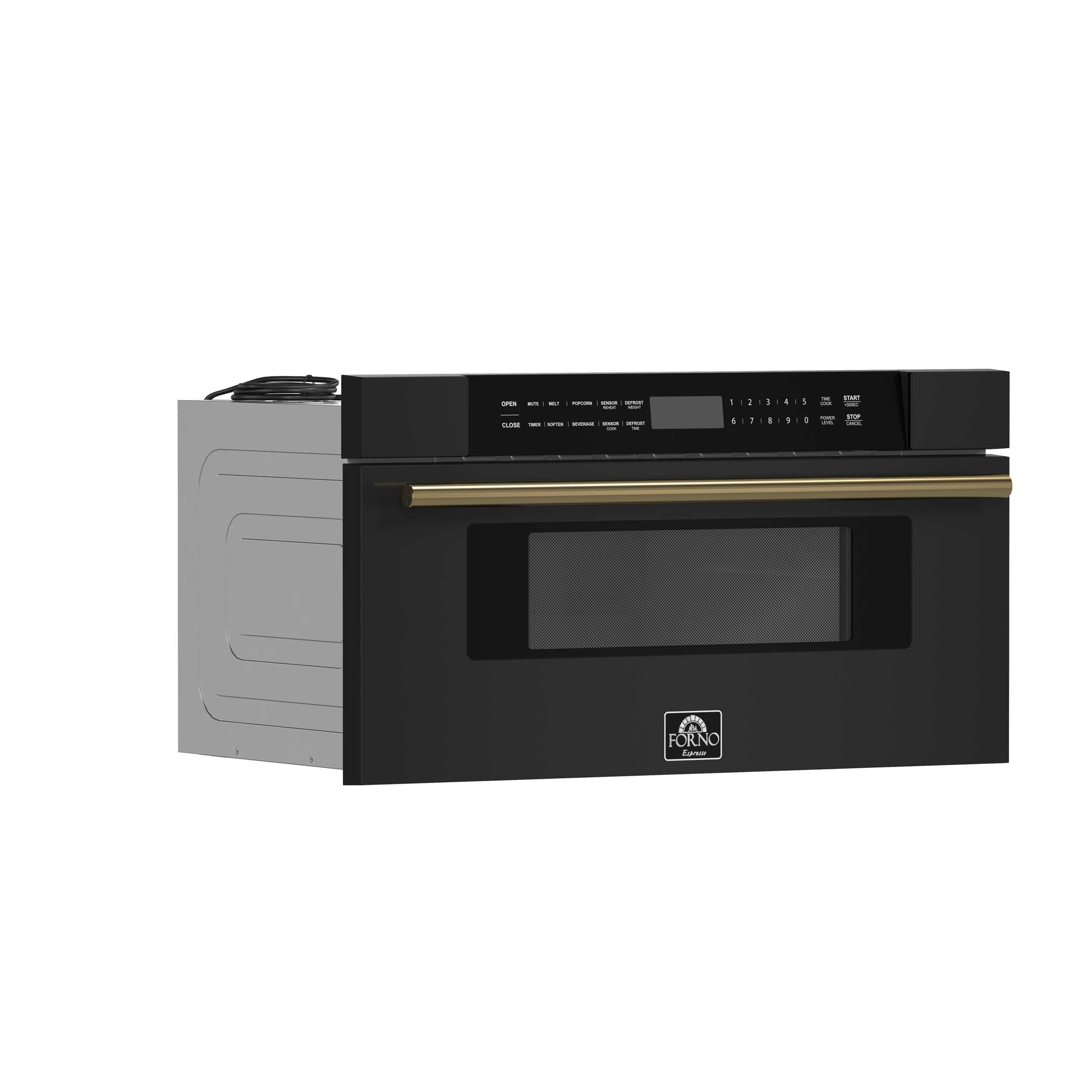 Forno Capoliveri Espresso 30-Inch Microwave Drawer, Black, 1.2 cu.ft, 1500 Watts, Built-In, Touch Control LCD Display, Auto-Touch Open/Close, 11 Power Levels, Sensor Cooking