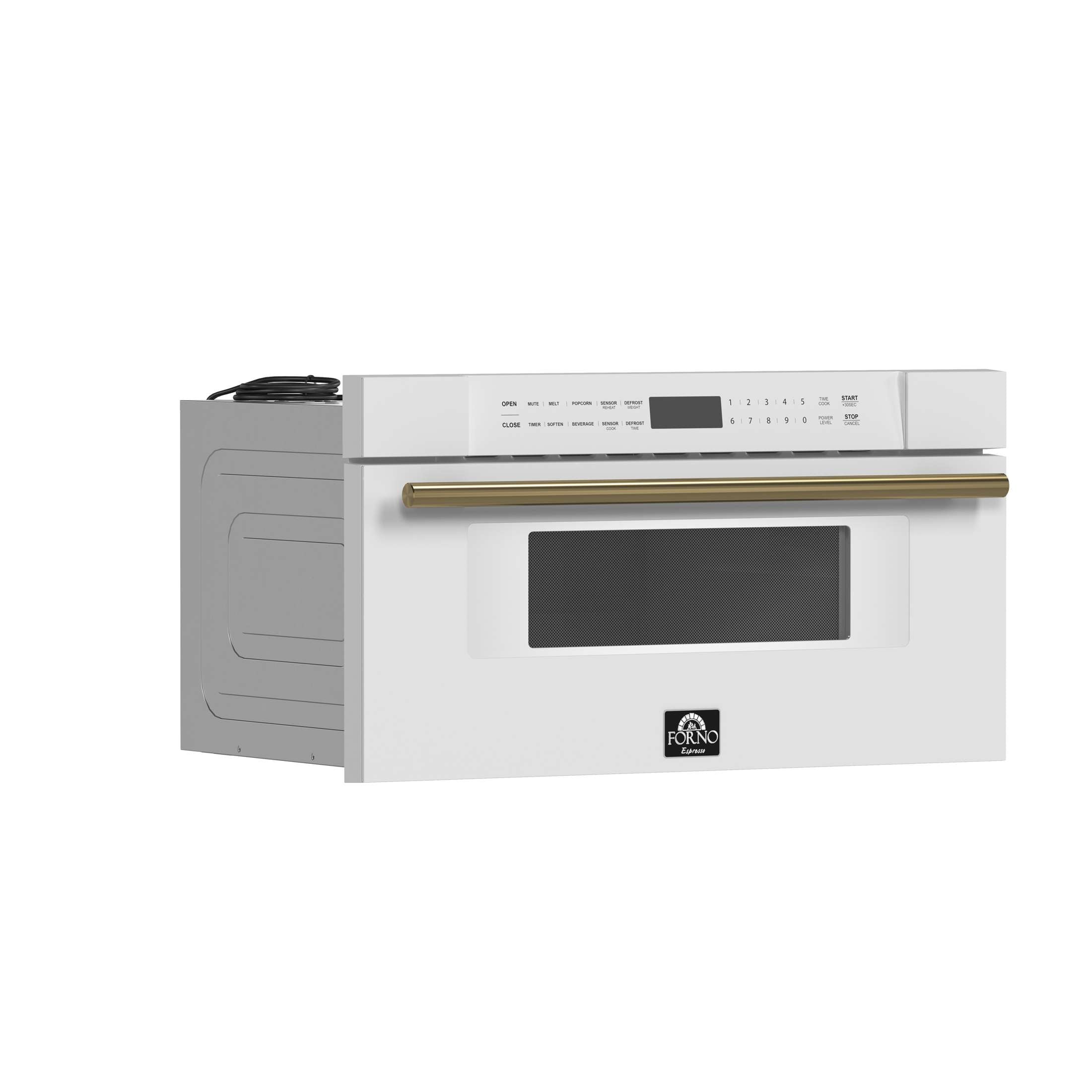 Forno Capoliveri Espresso 30-Inch Microwave Drawer, White, 1.2 cu.ft, 1500 Watts, Built-In, Touch Control LCD Display, Auto-Touch Open/Close, 11 Power Levels, Sensor Cooking