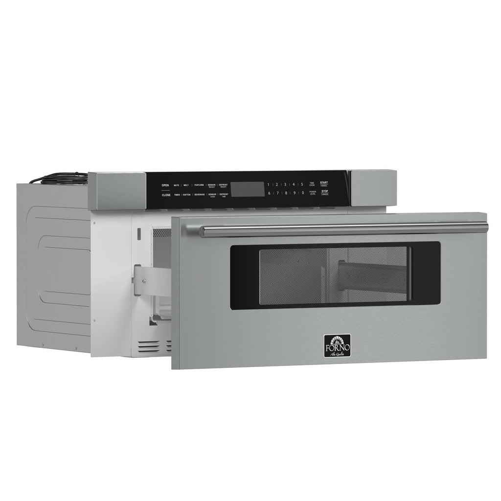 Forno Capoliveri 30-Inch Microwave Drawer, Stainless Steel, 1.2 cu.ft, 1500 Watts, Built-In, Touch Control LCD Display, Auto-Touch Open/Close, 11 Power Levels, Sensor Cooking