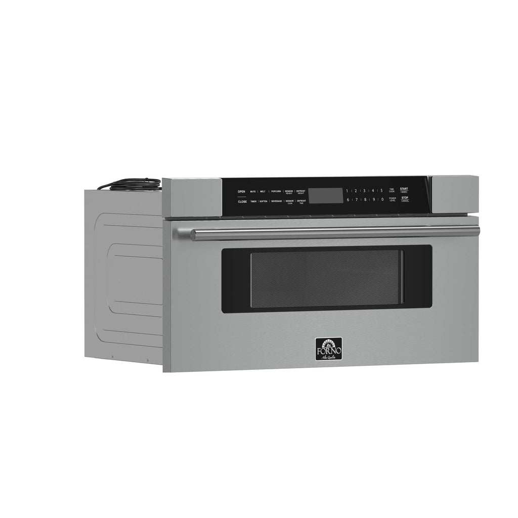 Forno Capoliveri 30-Inch Microwave Drawer, Stainless Steel, 1.2 cu.ft, 1500 Watts, Built-In, Touch Control LCD Display, Auto-Touch Open/Close, 11 Power Levels, Sensor Cooking