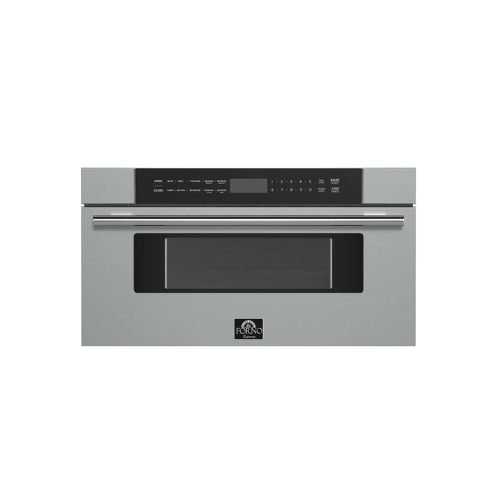 Forno Capoliveri 30-Inch Microwave Drawer, Stainless Steel, 1.2 cu.ft, 1000 Watts, Built-In, Touch Control LCD Display, Auto-Touch Open/Close, 11 Power Levels, Sensor Cooking