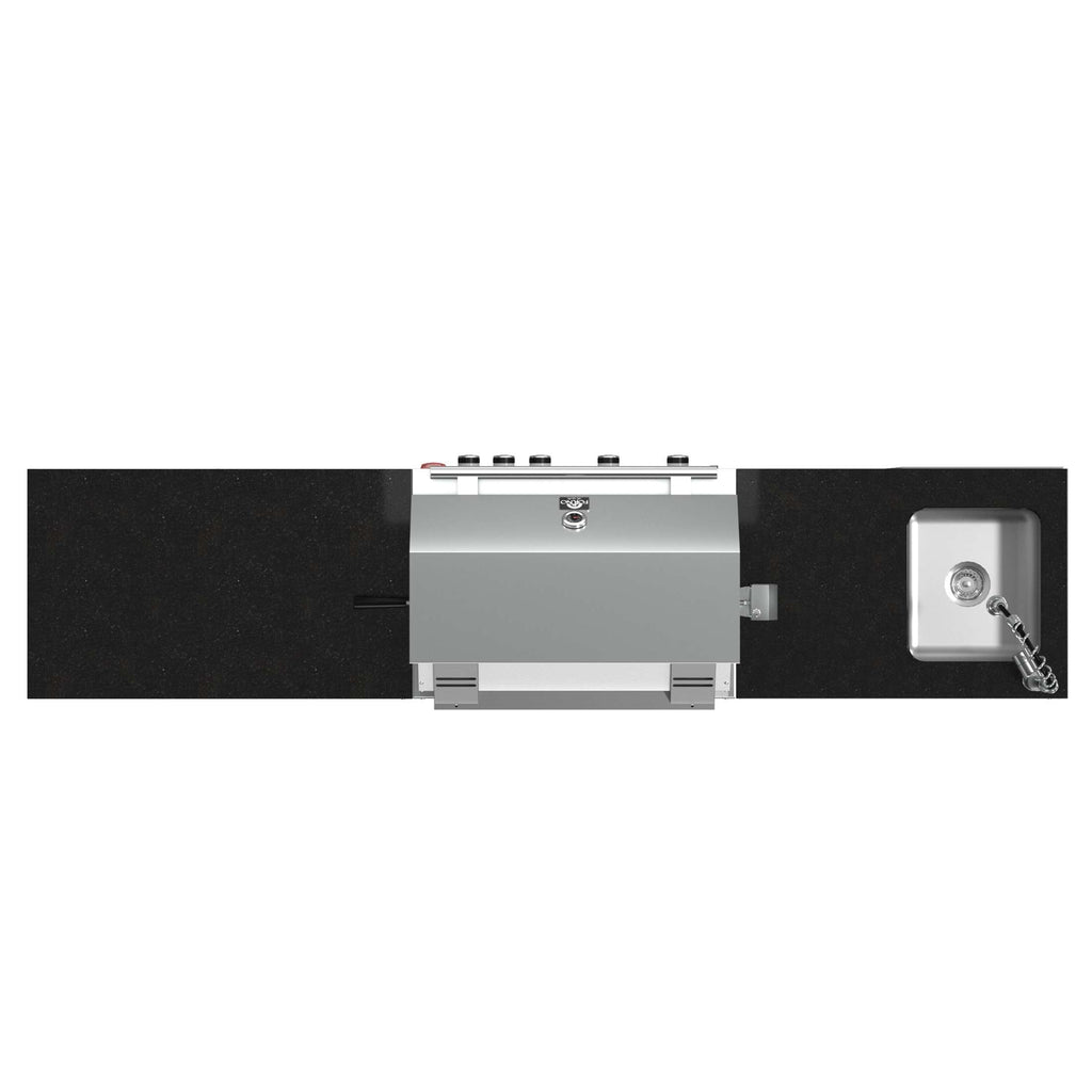 FORNO Bulnes 30-Inch BBQ, 60,000 BTU, 3 Burners with Sear & Rotisserie Infrared Burners, Stainless Steel Outdoor Kitchen with 1.8 cu.ft. Beverage Center & Black Granite Countertops