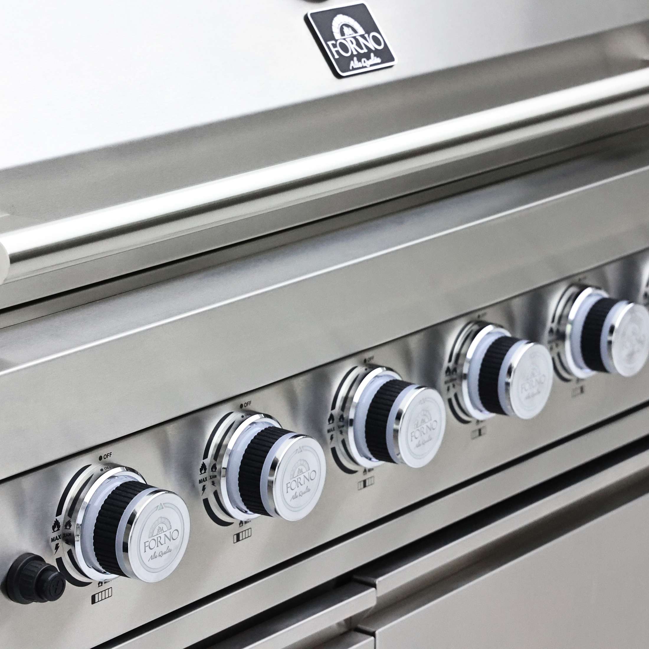 FORNO Bulnes 40-Inch BBQ, 95,000 BTU, 5 Burners, Sear & Rotisserie Infrared with Side Burner, Stainless Steel Outdoor Kitchen with 1.8 cu.ft. Beverage Center & Black Granite Countertops