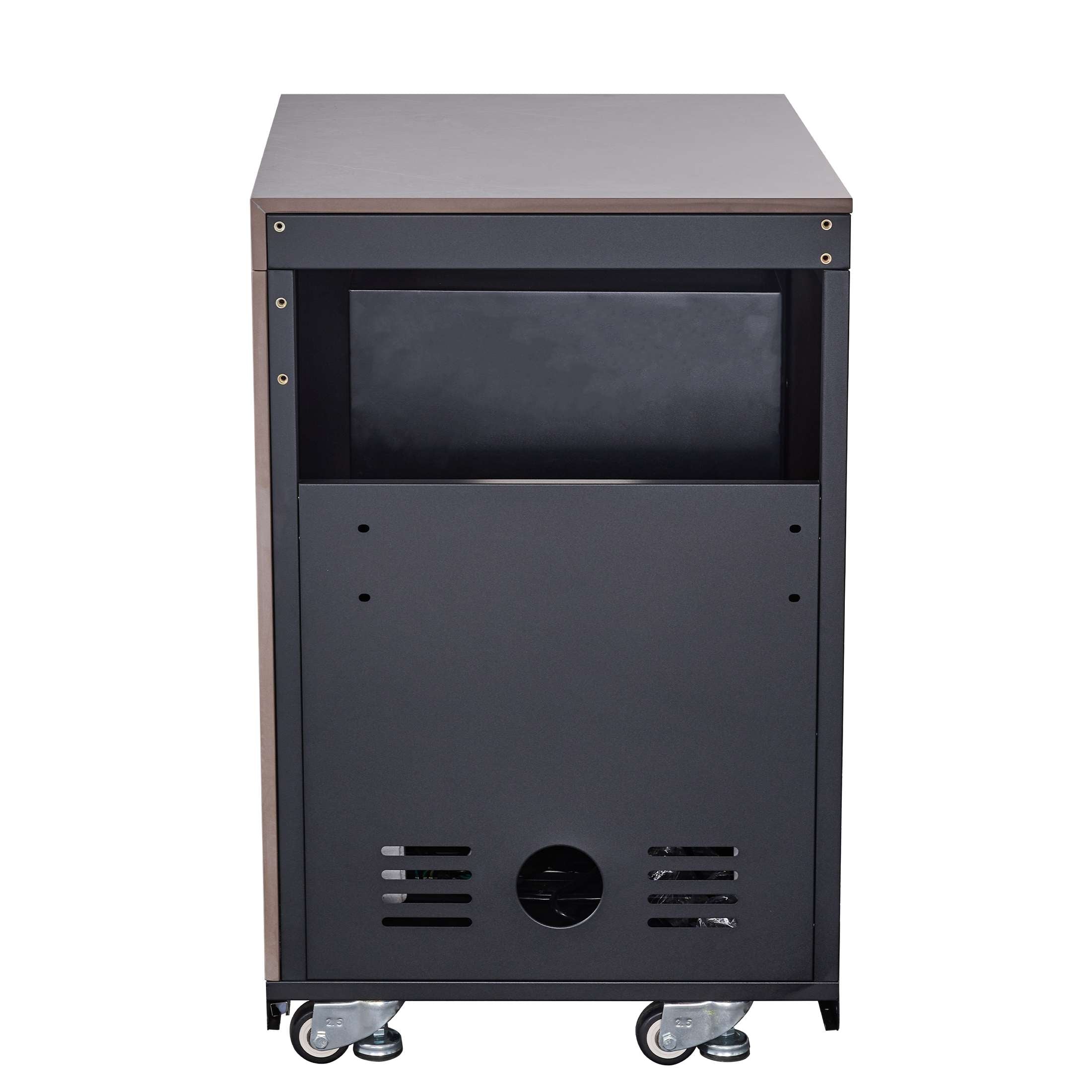 Forno Rimini Outdoor Kitchen 30" BBQ 62,600 BTU, 3 Burners with Sear & Rotisserie, 2.4 cu.ft. Beverage Center, Stainless Steel Sink, Black Cabinets & Gray Sintered Stone Countertop