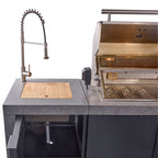 Forno Rimini Outdoor Kitchen 30" BBQ 62,600 BTU, 3 Burners with Sear & Rotisserie, 2.4 cu.ft. Beverage Center, Stainless Steel Sink, Black Cabinets & Gray Sintered Stone Countertop