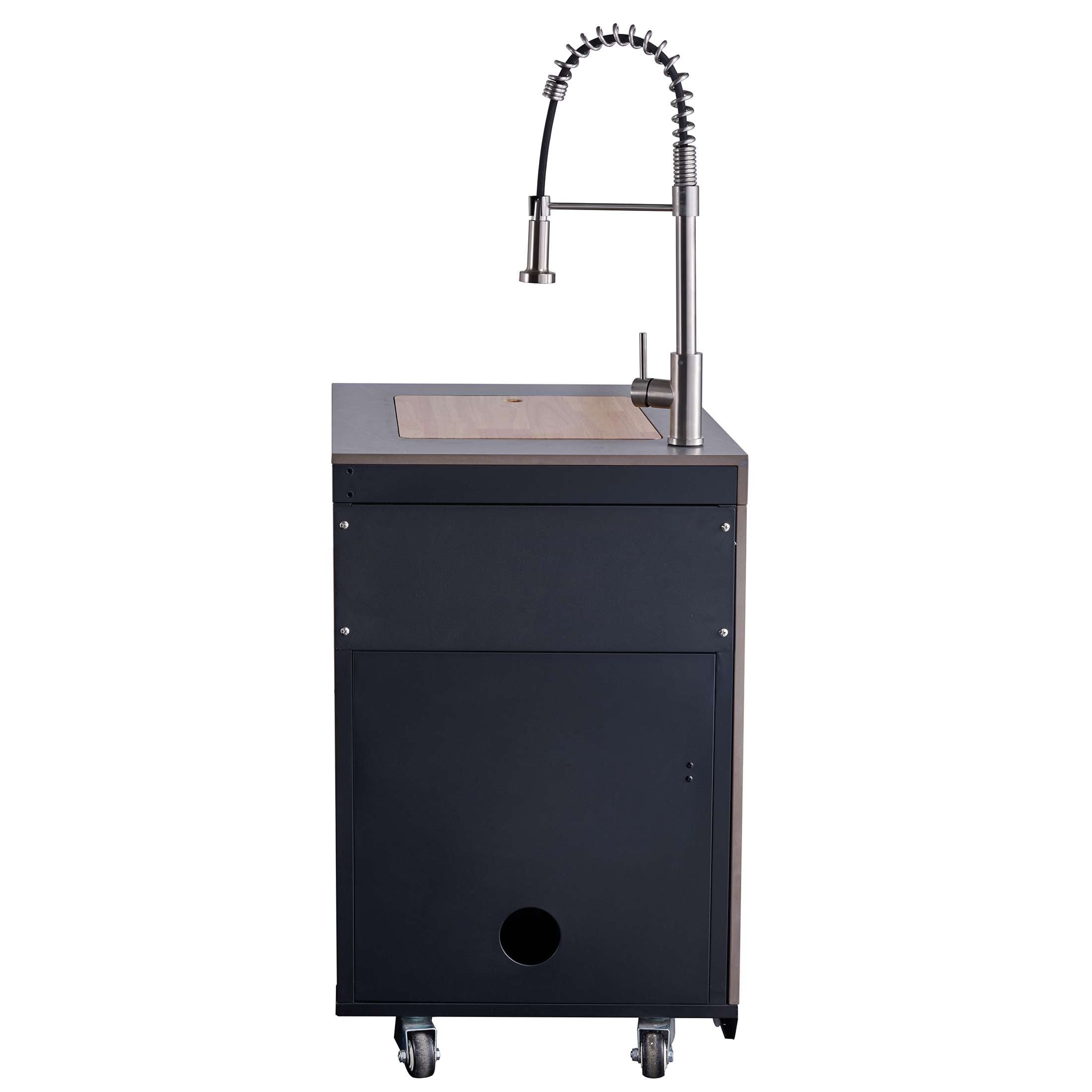 Forno Rimini Outdoor Kitchen 30" BBQ 62,600 BTU, 3 Burners with Sear & Rotisserie, 2.4 cu.ft. Beverage Center, Stainless Steel Sink, Black Cabinets & Gray Sintered Stone Countertop