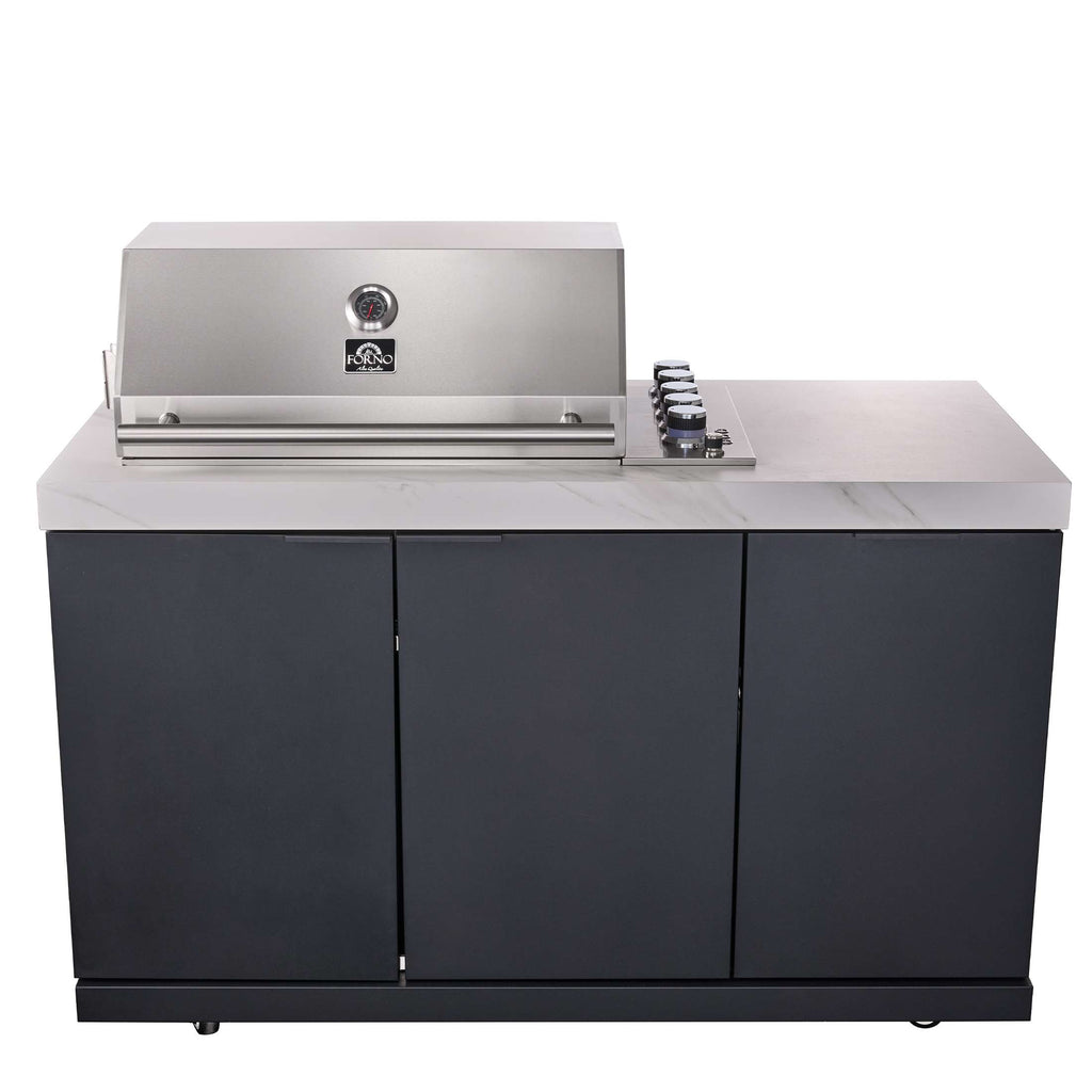Forno Rimini Outdoor Kitchen: 30" BBQ 62,600 BTU, 4.8 cu.ft. Refrigerators, White Countertops