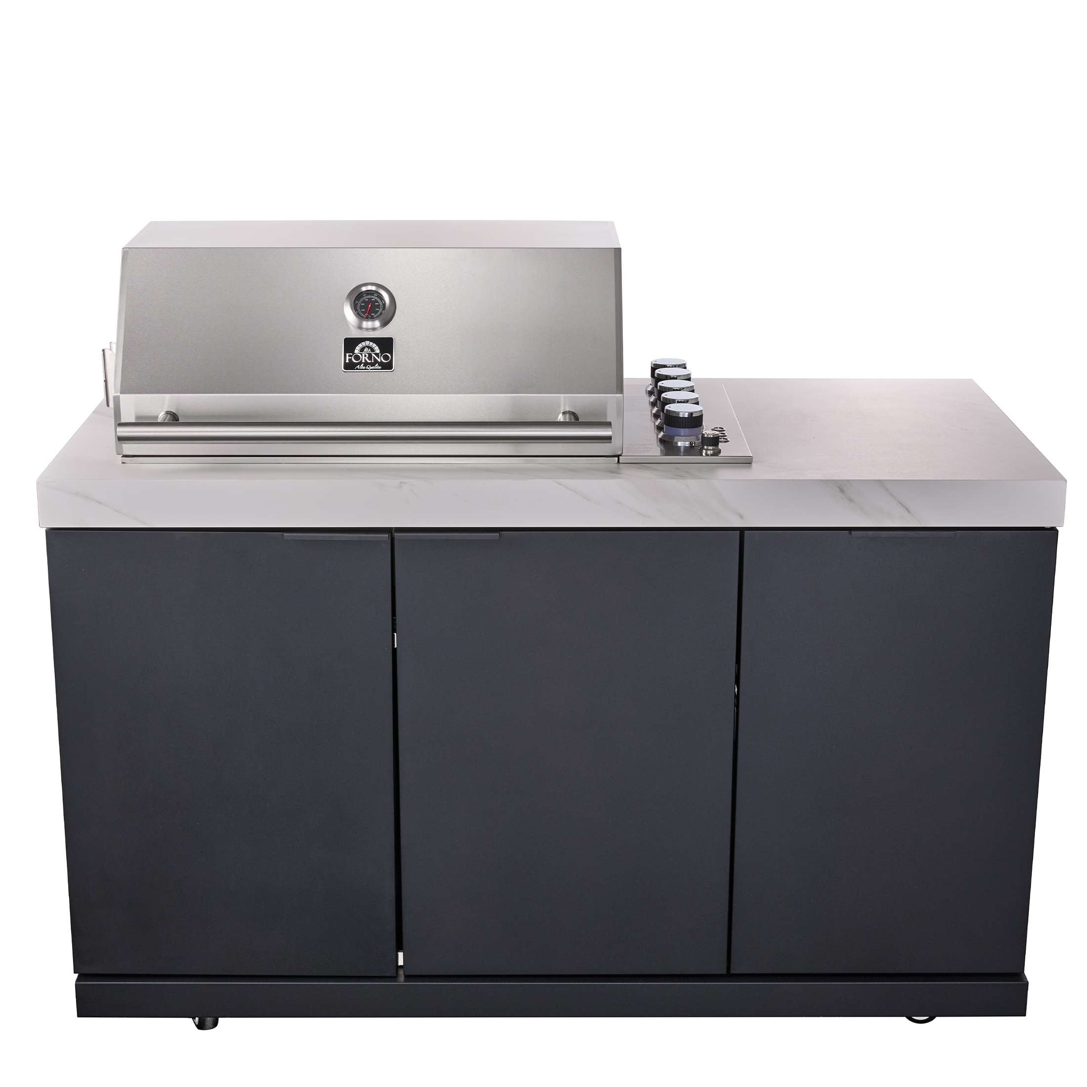 Forno Rimini Outdoor Kitchen: 30" BBQ 62,600 BTU, 4.8 cu.ft. Refrigerators, White Countertops