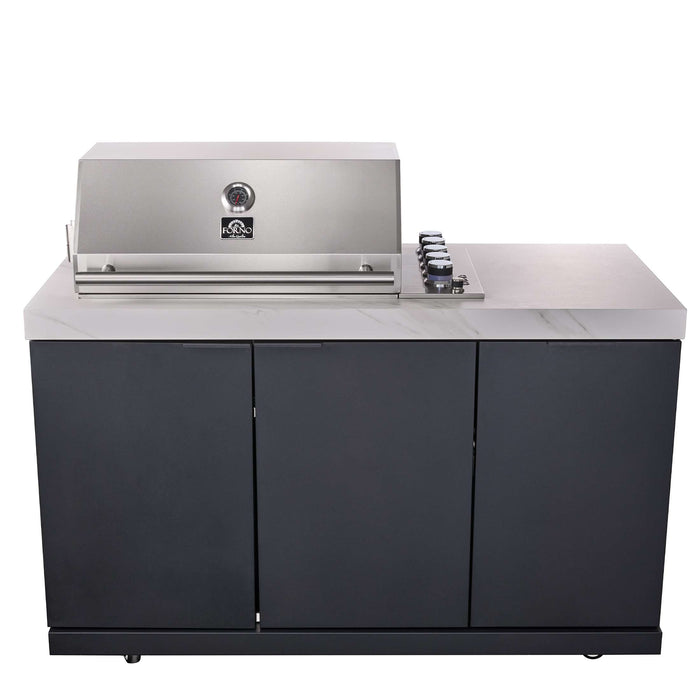 Forno Rimini Outdoor Kitchen: 30" BBQ 62,600 BTU, 4.8 cu.ft. Refrigerators, White Countertops