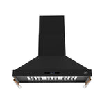 Forno Venezia 48 Inch Wall-Mounted Range Hood in Black with Antique Brass Accessories, Touch Controls and Baffle Filters