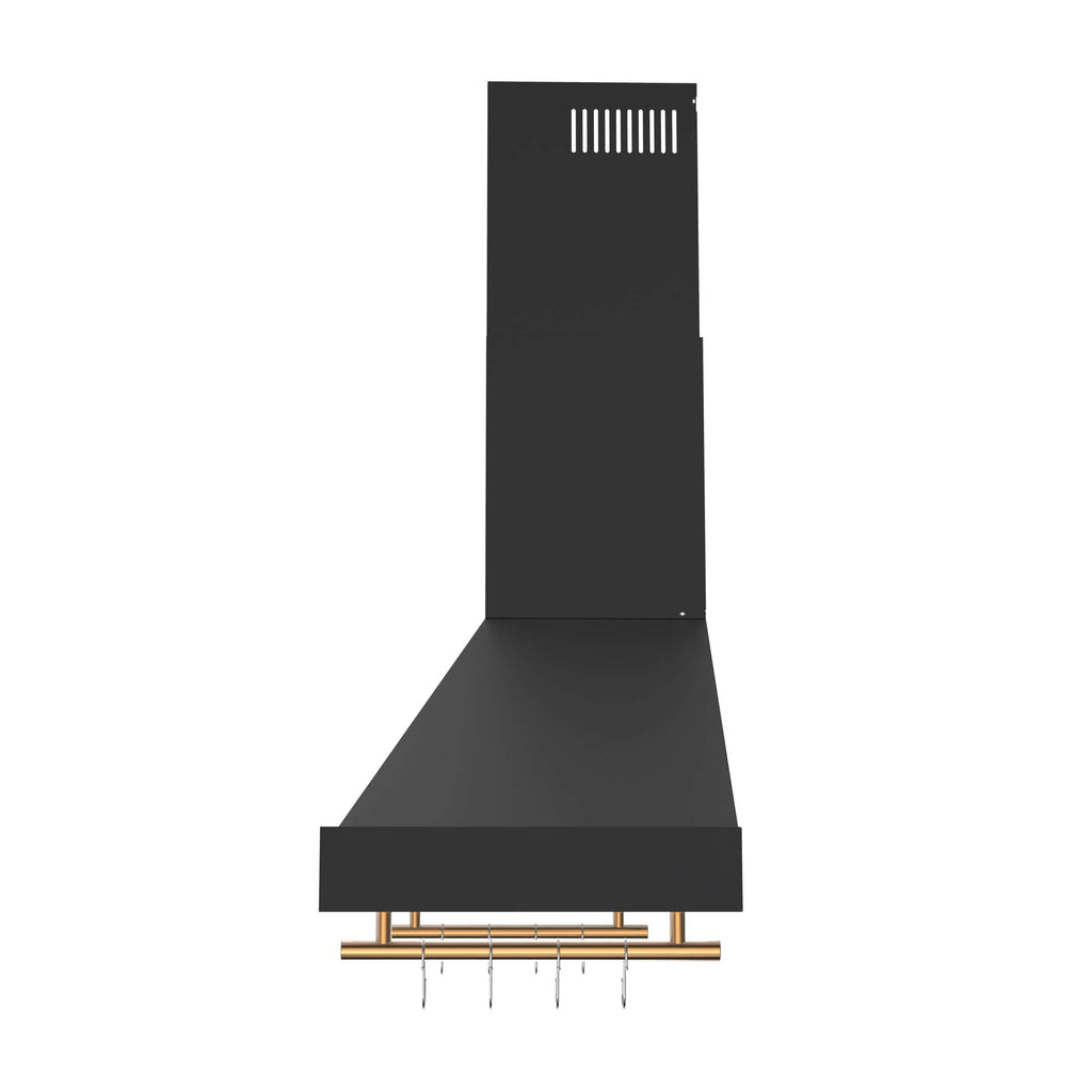 Forno Venezia 48 Inch Wall-Mounted Range Hood in Black with Antique Brass Accessories, Touch Controls and Baffle Filters
