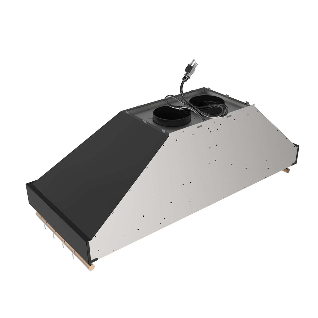 Forno Venezia 48 Inch Wall-Mounted Range Hood in Black with Antique Brass Accessories, Touch Controls and Baffle Filters