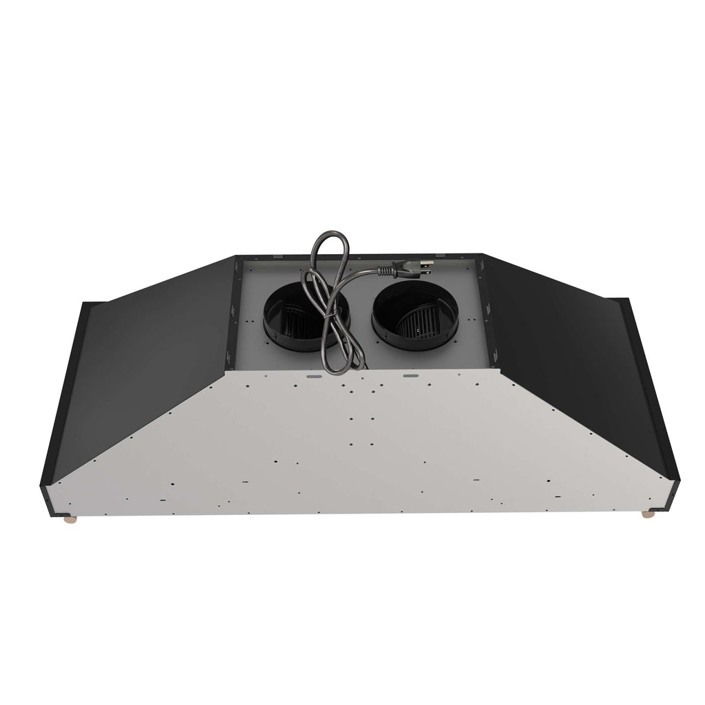 Forno Venezia 48 Inch Wall-Mounted Range Hood in Black with Antique Brass Accessories, Touch Controls and Baffle Filters