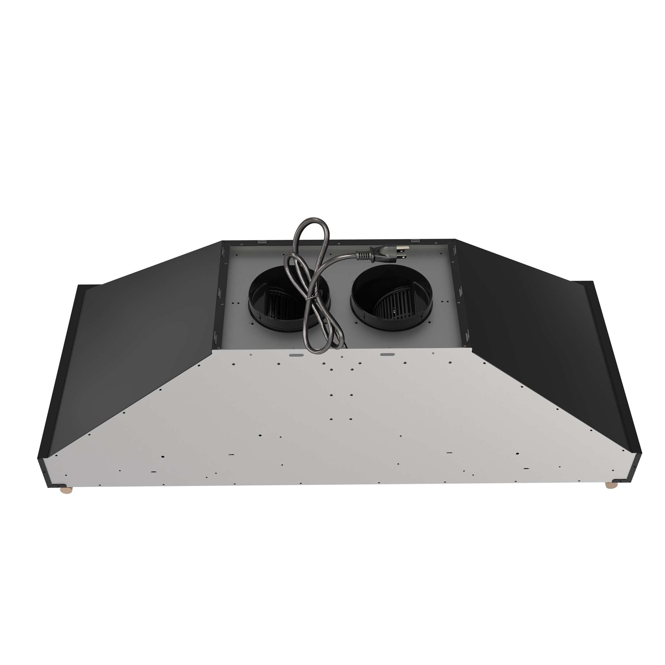 Forno Venezia 48 Inch Wall-Mounted Range Hood in Black with Antique Brass Accessories, Touch Controls and Baffle Filters