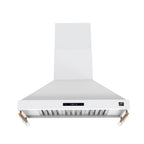 Forno Venezia 48 Inch Wall-Mounted Range Hood in White with Antique Brass Accessories, Touch Controls and Baffle Filters
