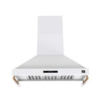 Forno Venezia 48 Inch Wall-Mounted Range Hood in White with Antique Brass Accessories, Touch Controls and Baffle Filters