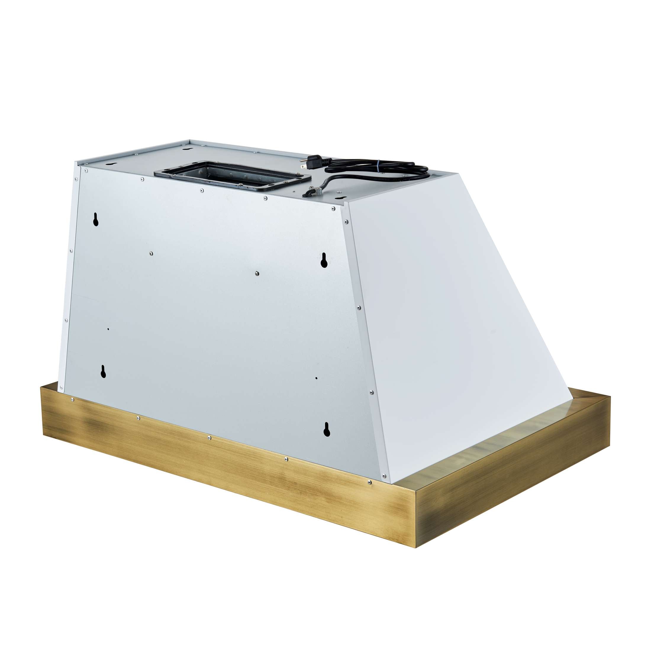Forno Vittorio 36-Inch Wall Mount Range Hood, White with Antique Brass Trim, 424 CFM Airflow, Dishwasher-Safe Baffle Filters, Remote Control, 3-Speed Fan, Bright LED Lighting.