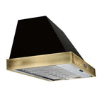 Forno Vittorio 48-Inch Wall Mount Range Hood, Black with Antique Brass Trim, 424 CFM Airflow, Dishwasher-Safe Baffle Filters, Remote Control, 3-Speed Fan, Bright LED Lighting.