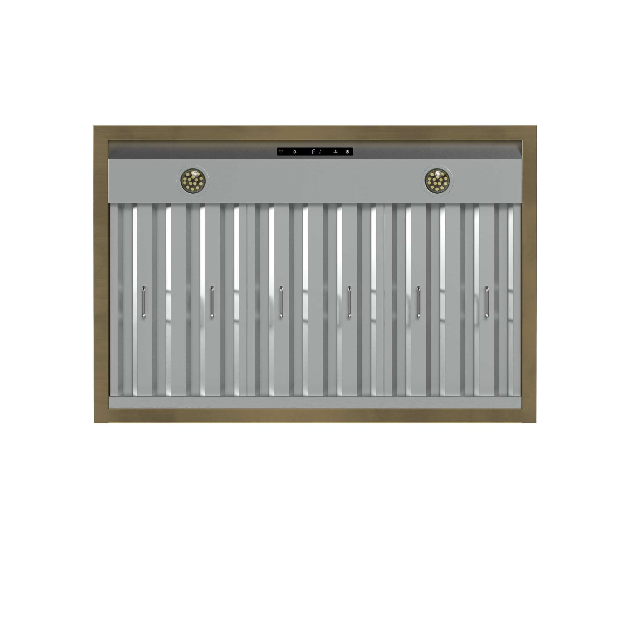 Forno Vittorio 36-Inch Wall Mount Range Hood, White with Antique Brass Trim, 424 CFM Airflow, Dishwasher-Safe Baffle Filters, Remote Control, 3-Speed Fan, Bright LED Lighting.