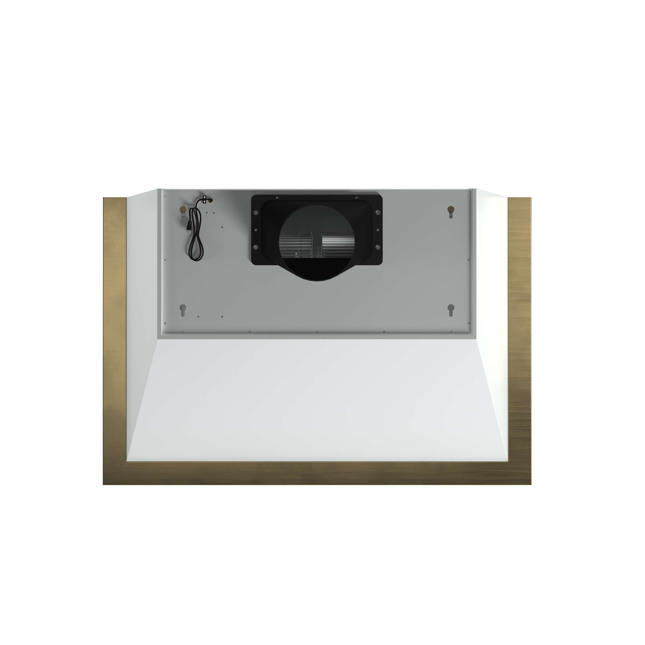 Forno Vittorio 36-Inch Wall Mount Range Hood, White with Antique Brass Trim, 424 CFM Airflow, Dishwasher-Safe Baffle Filters, Remote Control, 3-Speed Fan, Bright LED Lighting.