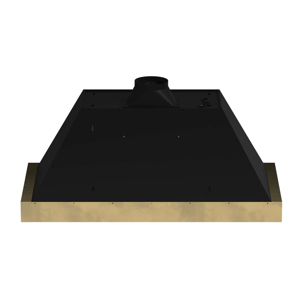 Forno Vittorio 48-Inch Wall Mount Range Hood, Black with Antique Brass Trim, 424 CFM Airflow, Dishwasher-Safe Baffle Filters, Remote Control, 3-Speed Fan, Bright LED Lighting.