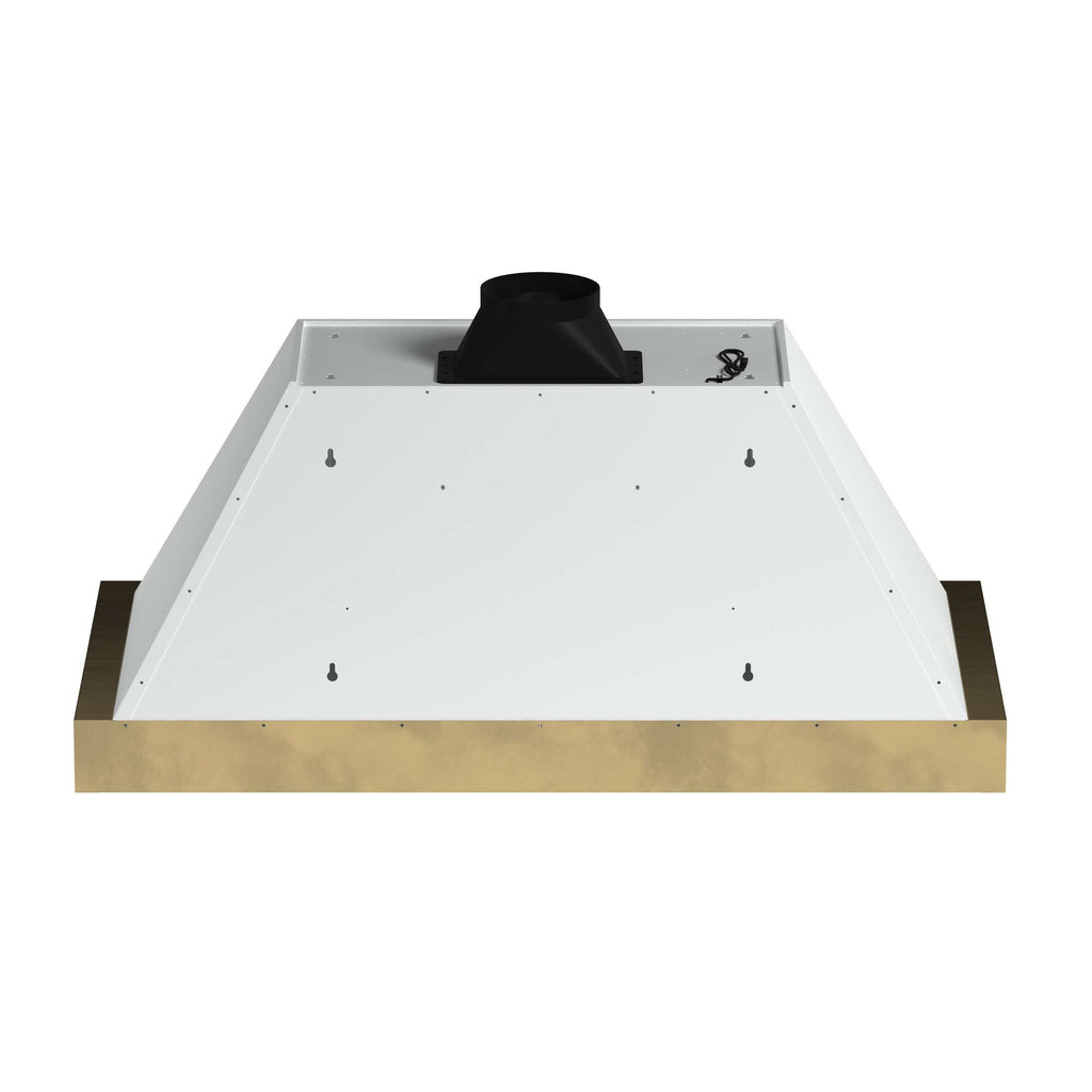Forno Vittorio 48-Inch Wall Mount Range Hood, White with Antique Brass Trim, 424 CFM Airflow, Dishwasher-Safe Baffle Filters, Remote Control, 3-Speed Fan, Bright LED Lighting