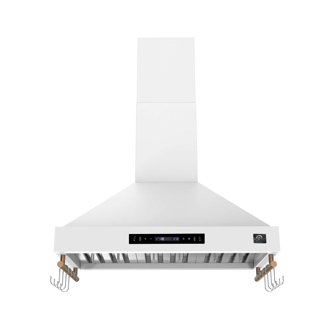 Forno Venezia 36 Inch Wall-Mounted Range Hood in White with Touch Controls and Baffle Filters