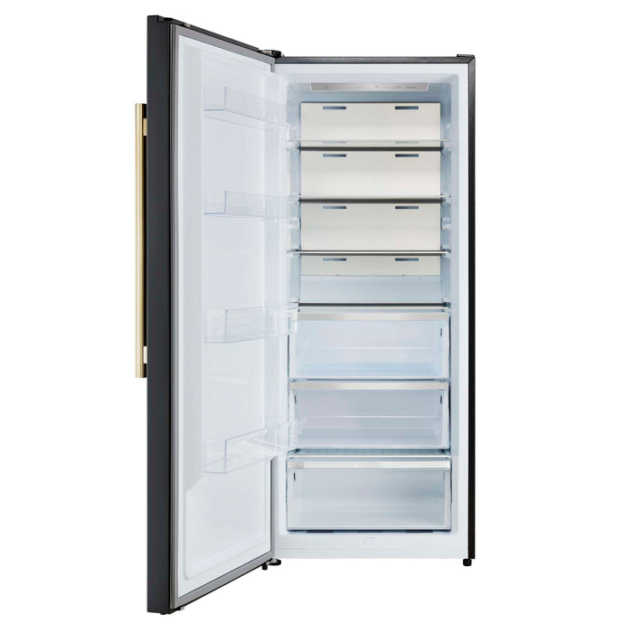 Forno Maderno 28-Inch Convertible Upright Freezer/Refrigerator in Black with Antique Brass Handle, 13.6 cu.ft., Left Swing
