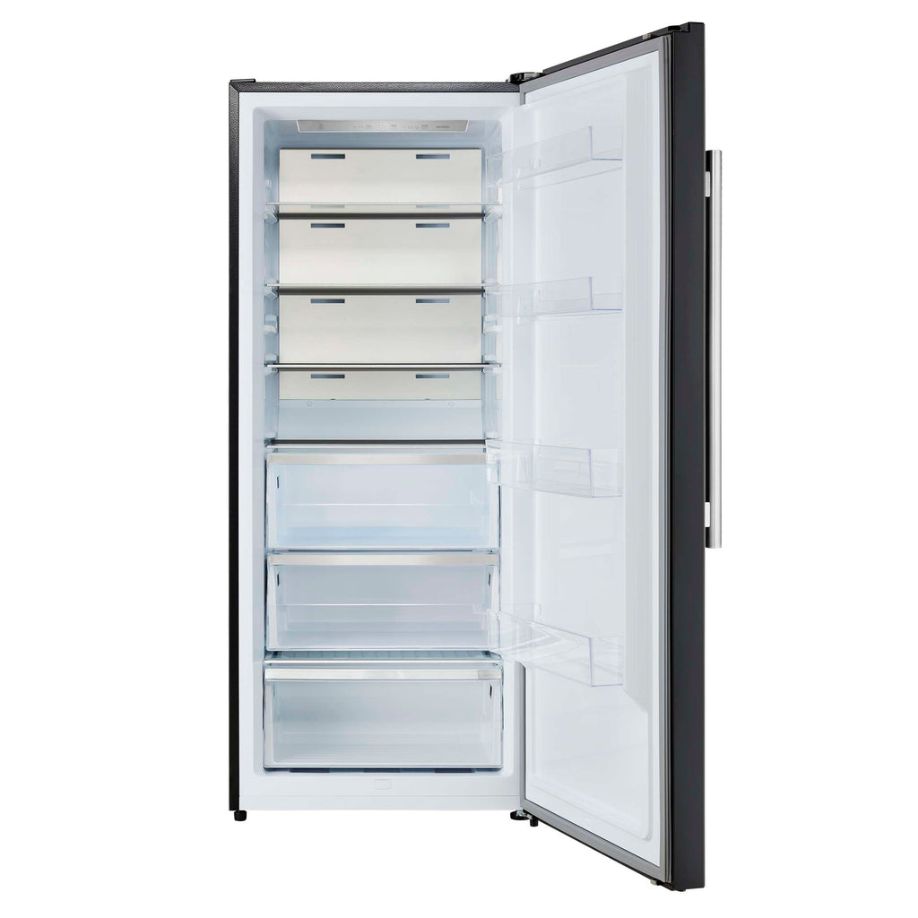 Forno Maderno 28-Inch Convertible Freezer/Refrigerator in Black with Antique Brass Handle, 13.6 cu.ft. Right Swing