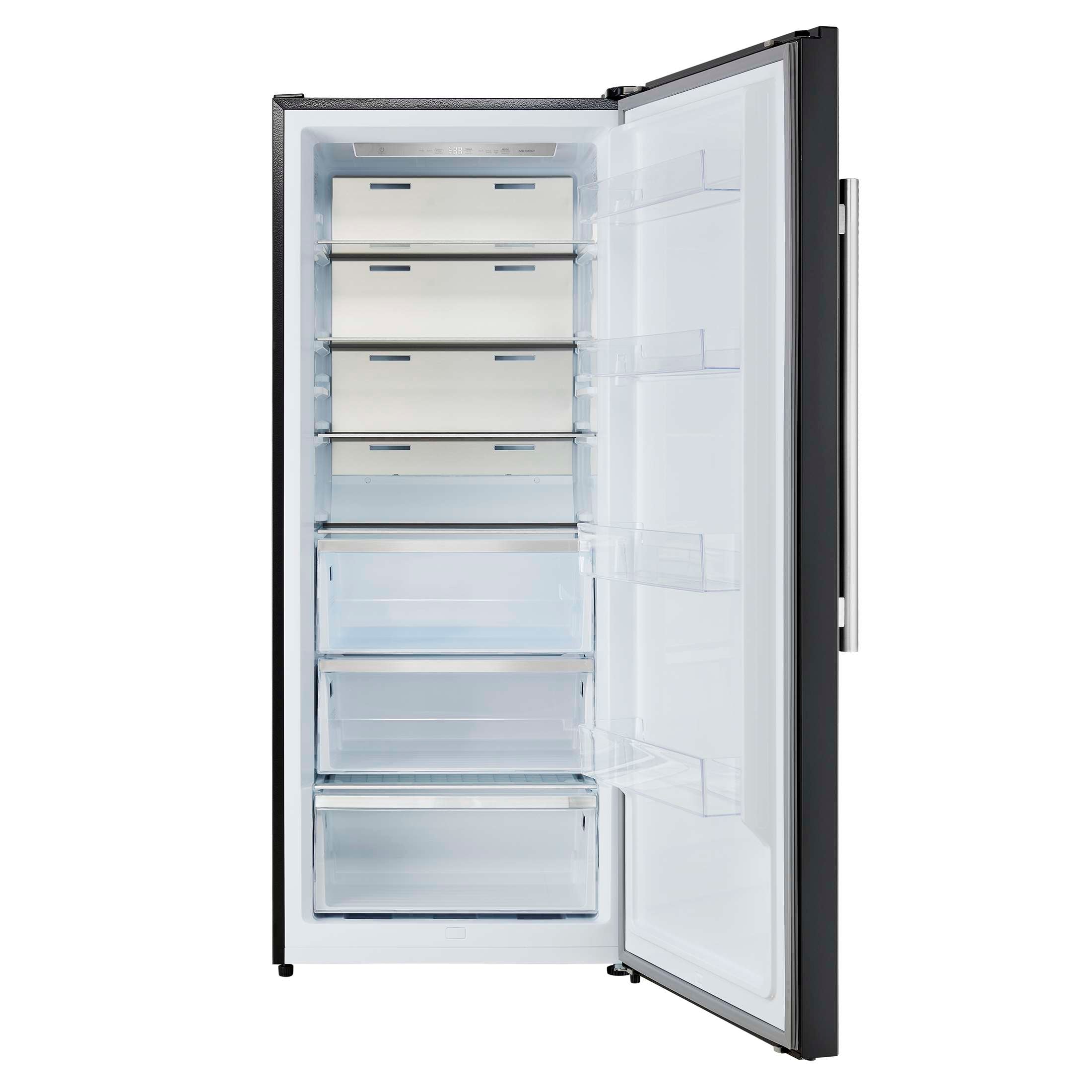 Forno Maderno 28-Inch Convertible Freezer/Refrigerator in Black with Antique Brass Handle, 13.6 cu.ft. Right Swing