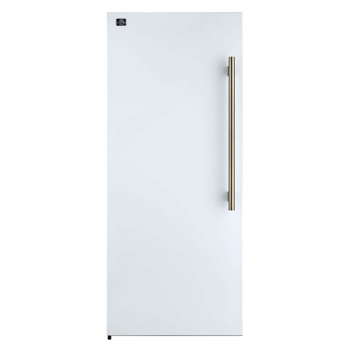 Forno Maderno 28-Inch Convertible Upright Freezer/Refrigerator in White with Antique Brass Handle, 13.6 cu.ft., Left Swing