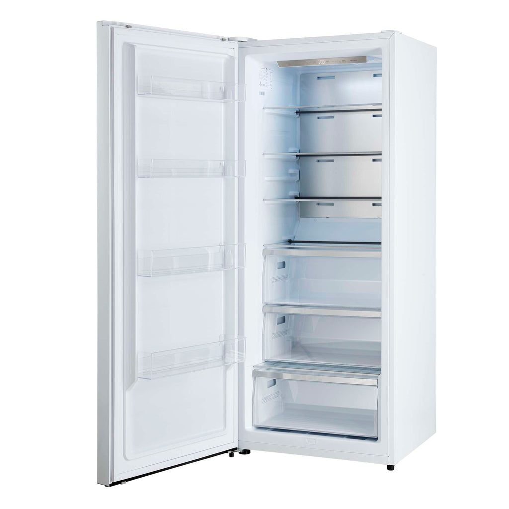 Forno Maderno 28-Inch Convertible Upright Freezer/Refrigerator in White with Antique Brass Handle, 13.6 cu.ft., Left Swing