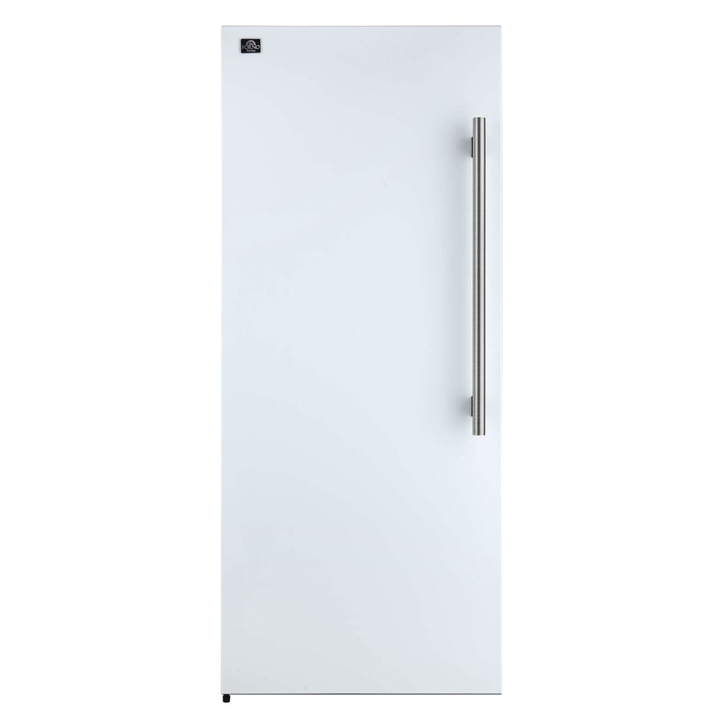Forno Maderno 28-Inch Convertible Upright Freezer/Refrigerator in White with Antique Brass Handle, 13.6 cu.ft., Left Swing