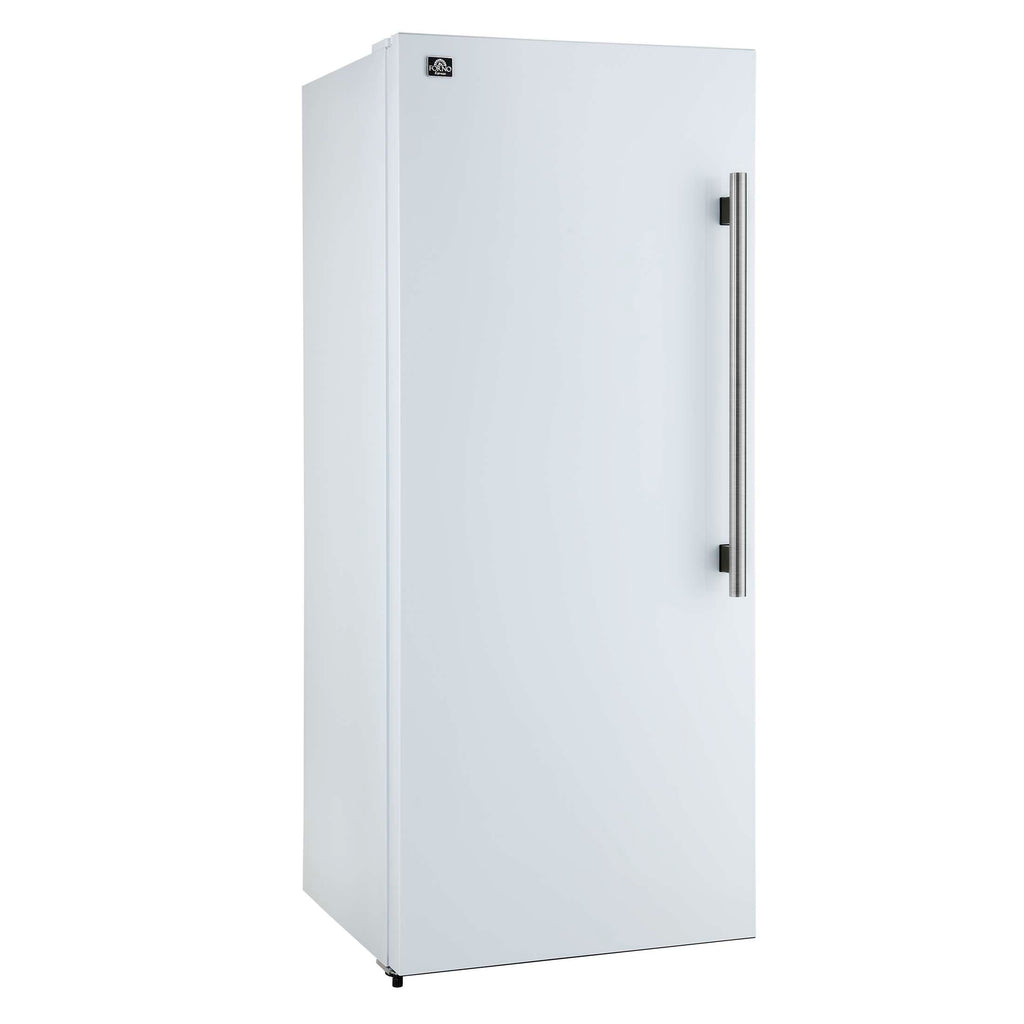 Forno Maderno 28-Inch Convertible Upright Freezer/Refrigerator in White with Antique Brass Handle, 13.6 cu.ft., Left Swing