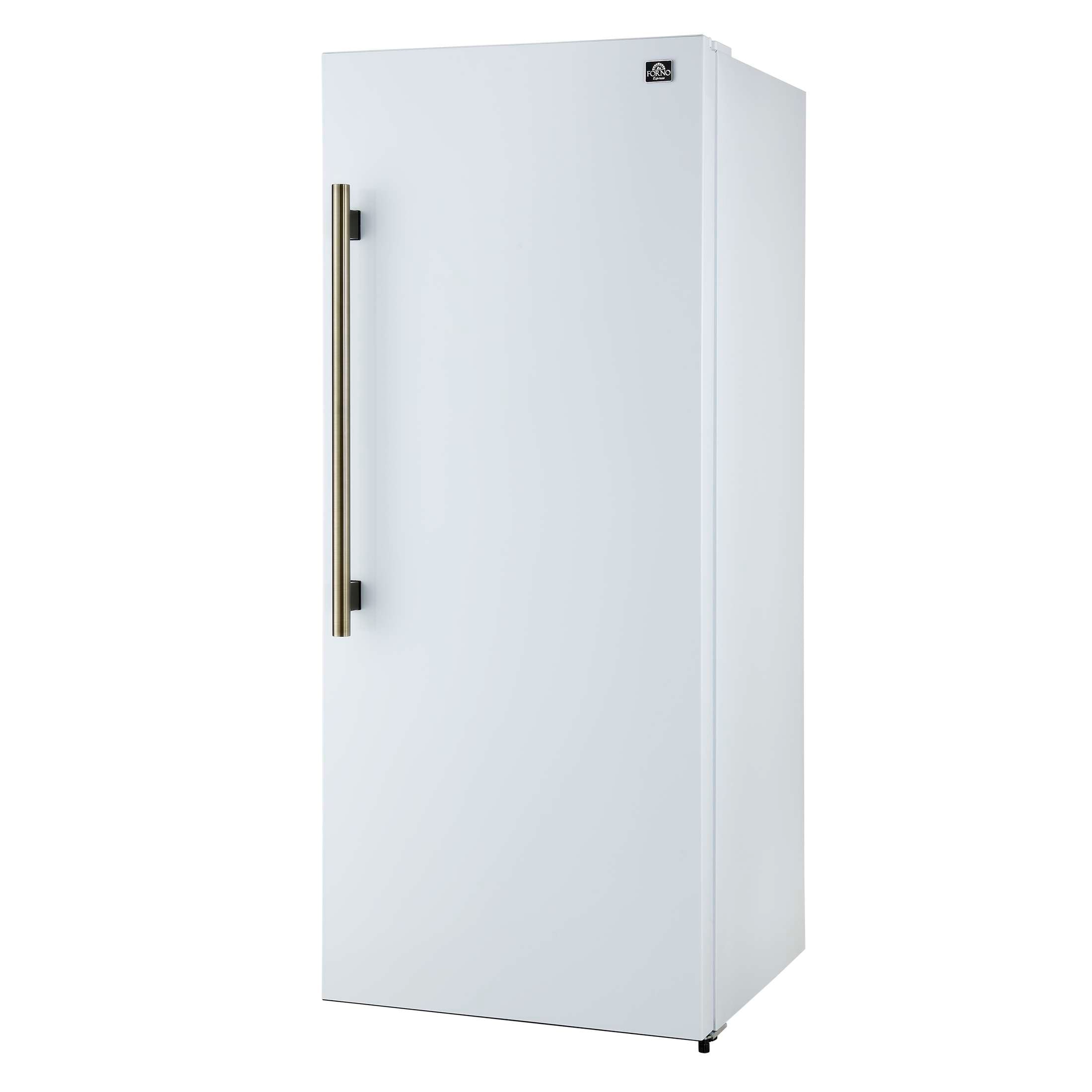 Forno Maderno 28-Inch Built-In Convertible Refrigerator in White with Antique Brass Handle, 13.6 cu.ft. Right Swing with Decorative Grill - 32-Inch Wide
