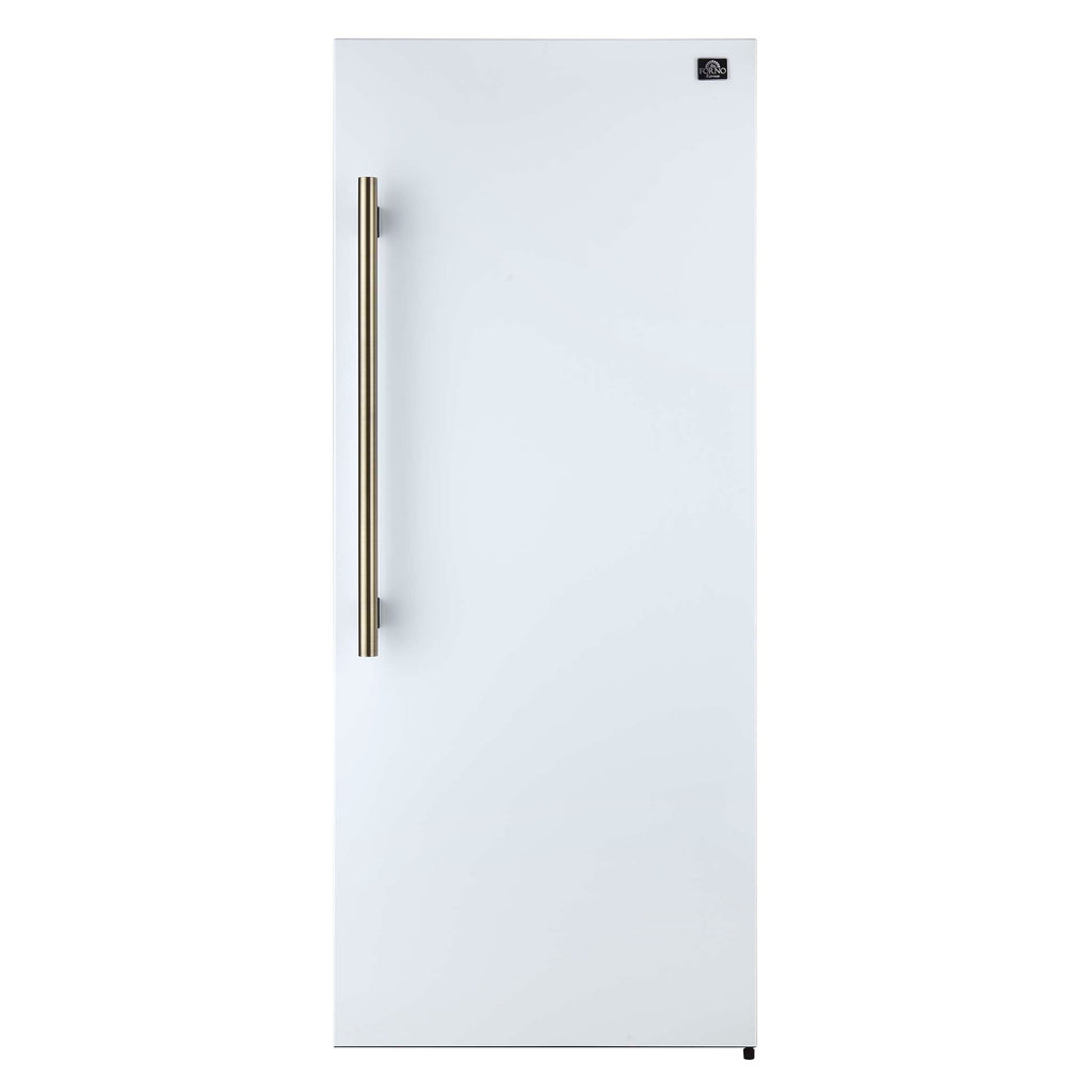 Forno Maderno 28-Inch Built-In Convertible Refrigerator in White with Antique Brass Handle, 13.6 cu.ft. Right Swing with Decorative Grill - 32-Inch Wide