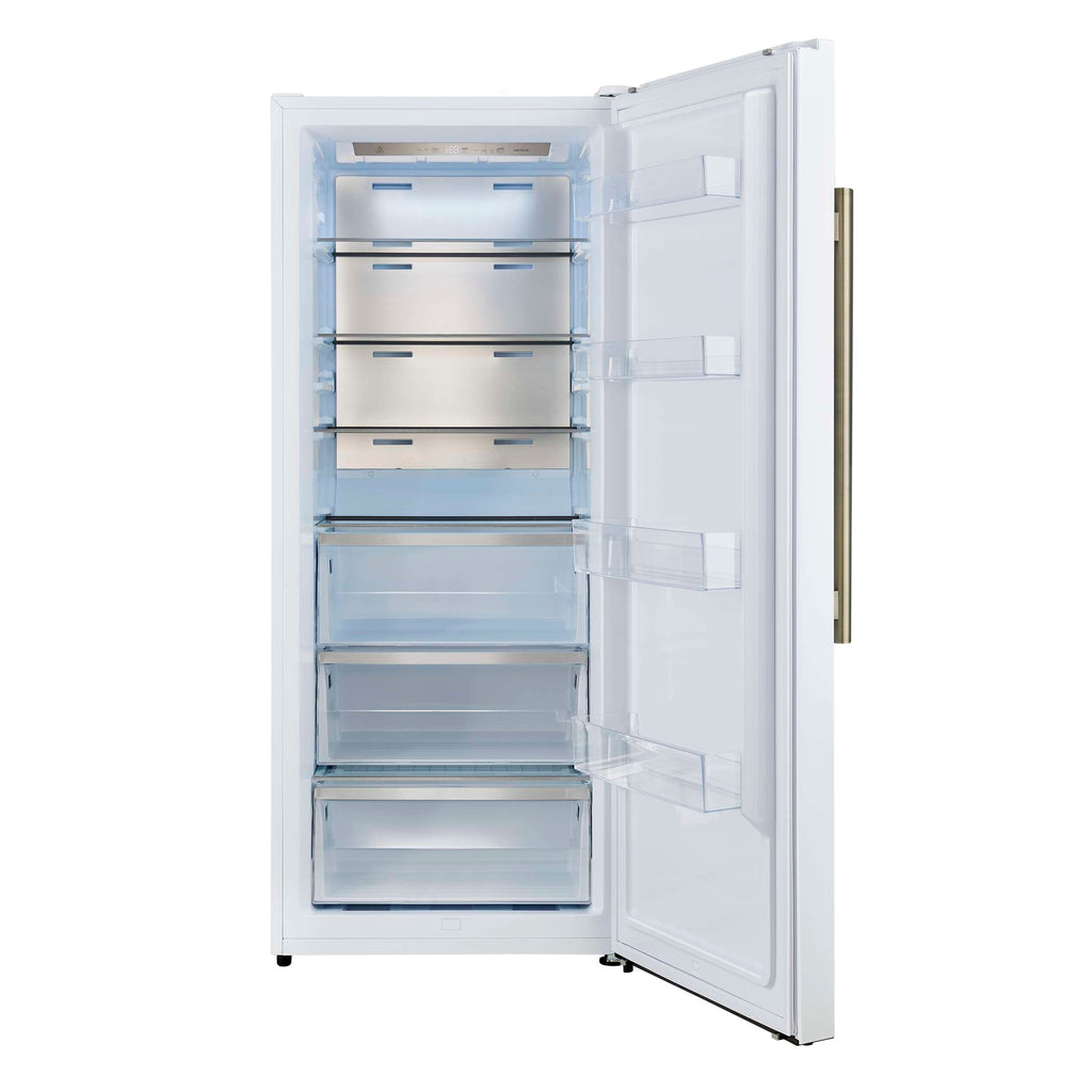 Forno Maderno 28-Inch Built-In Convertible Refrigerator in White with Antique Brass Handle, 13.6 cu.ft. Right Swing with Decorative Grill - 32-Inch Wide