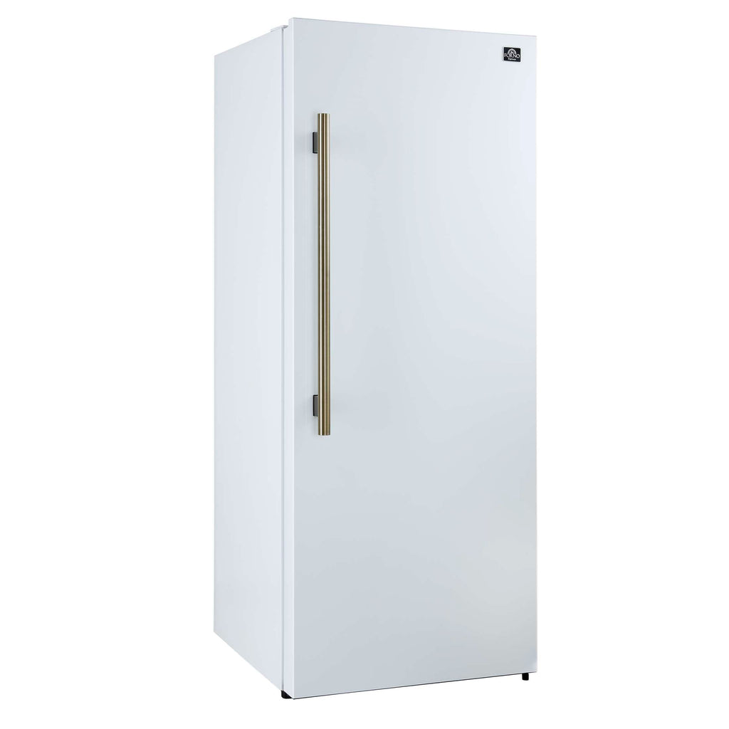 Forno Maderno 28-Inch Built-In Convertible Refrigerator in White with Antique Brass Handle, 13.6 cu.ft. Right Swing with Decorative Grill - 32-Inch Wide