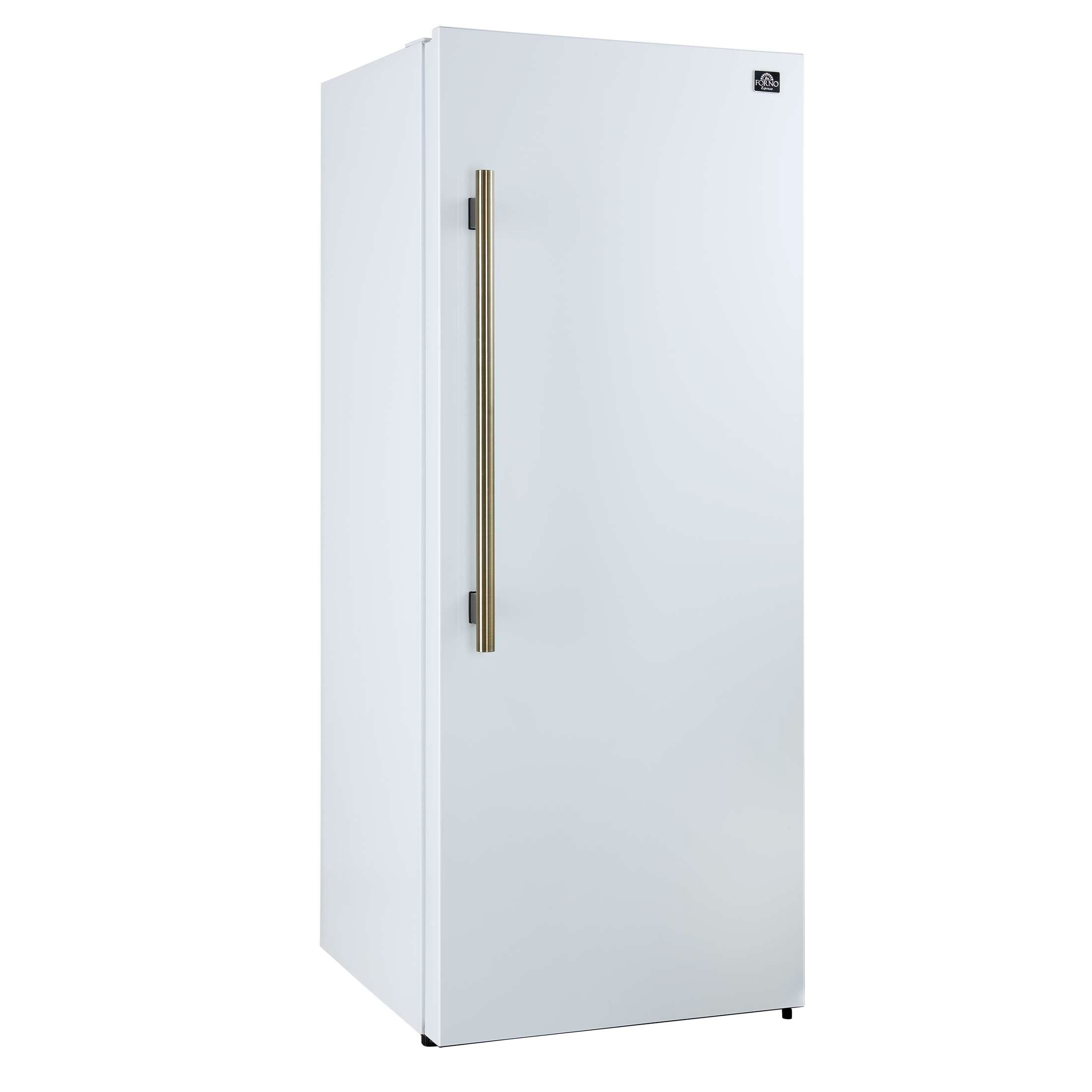 Forno Maderno 28-Inch Built-In Convertible Refrigerator in White with Antique Brass Handle, 13.6 cu.ft. Right Swing with Decorative Grill - 32-Inch Wide