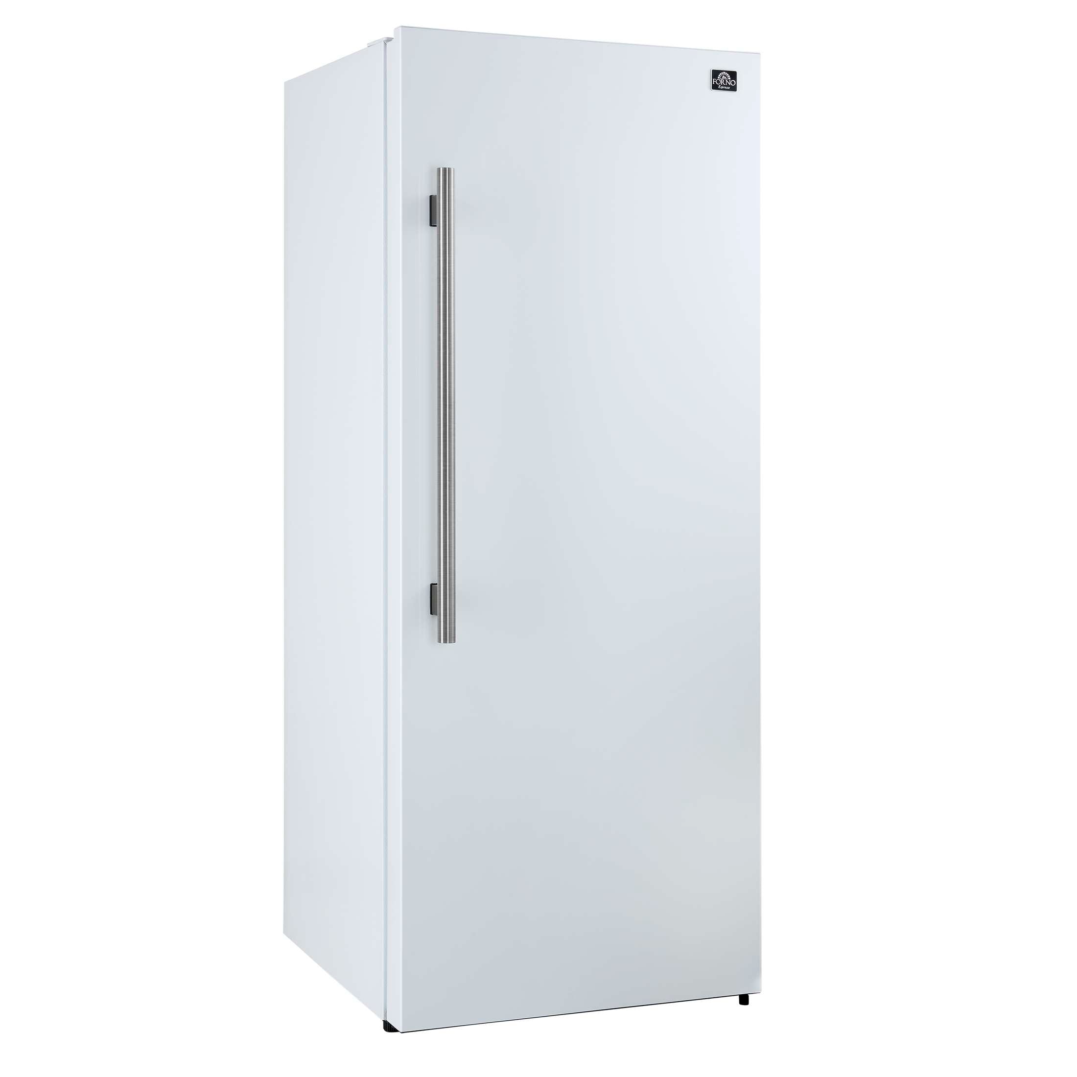 Forno Maderno 28-Inch Convertible Freezer/Refrigerator in White with Antique Brass Handle, 13.6 cu.ft. Right Swing