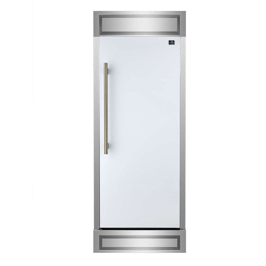 Forno Maderno 28-Inch Built-In Convertible Refrigerator in White with Antique Brass Handle, 13.6 cu.ft. Right Swing with Decorative Grill - 32-Inch Wide