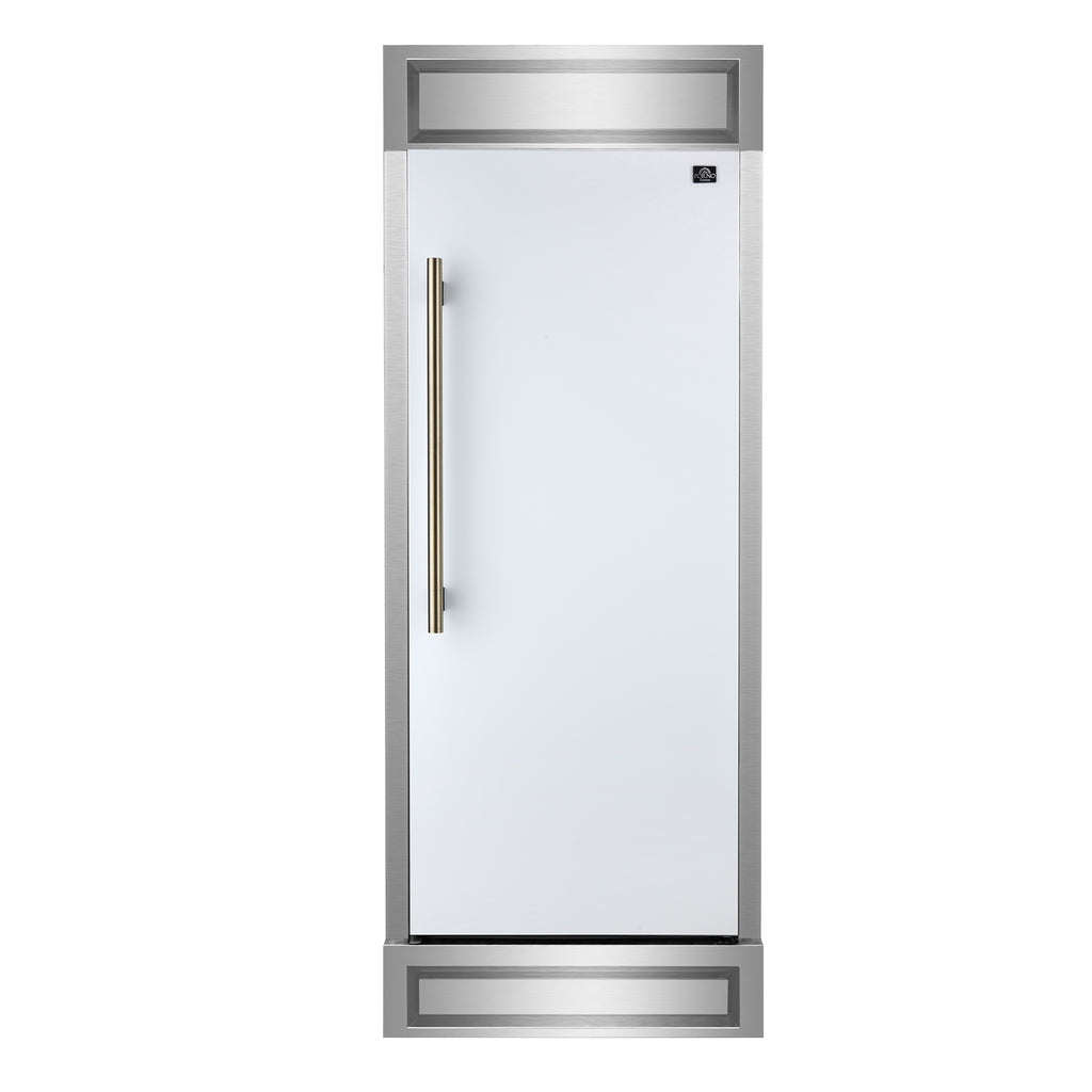 Forno Maderno 28-Inch Built-In Convertible Refrigerator in White with Antique Brass Handle, 13.6 cu.ft. Right Swing with Decorative Grill - 32-Inch Wide