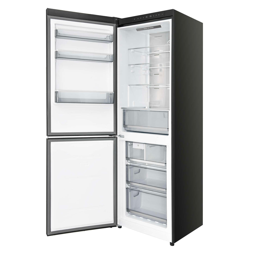 Custodia 24" Bottom Freezer, 10.3 cf., Left Swing, Ice Maker, Total No frost, Black, Antique Brass handles