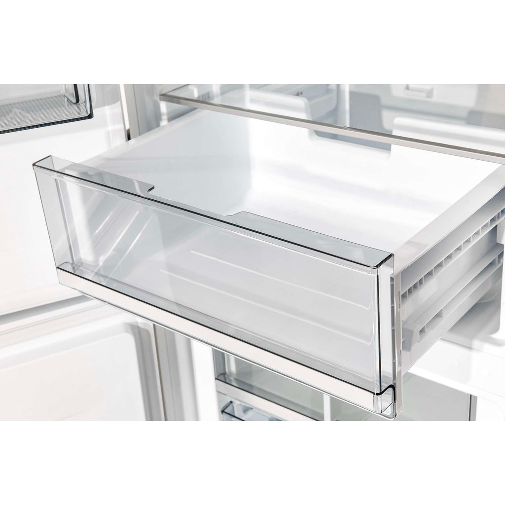 Custodia 24" Bottom Freezer, 10.3 cf., Left Swing, Ice Maker, Total No frost, White, Antique Brass handles