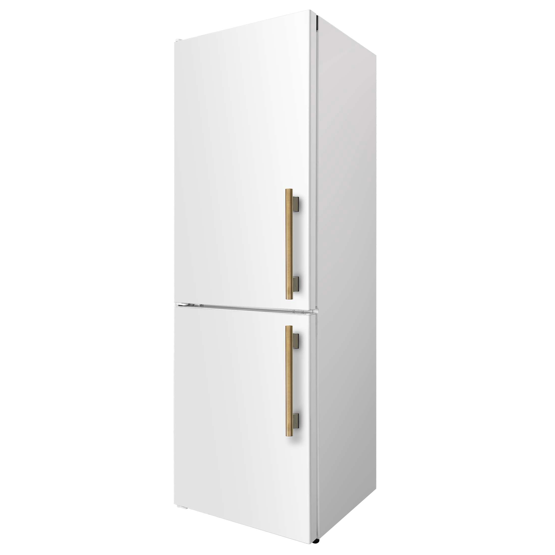 Custodia 24" Bottom Freezer, 10.3 cf., Left Swing, Ice Maker, Total No frost, White, Antique Brass handles