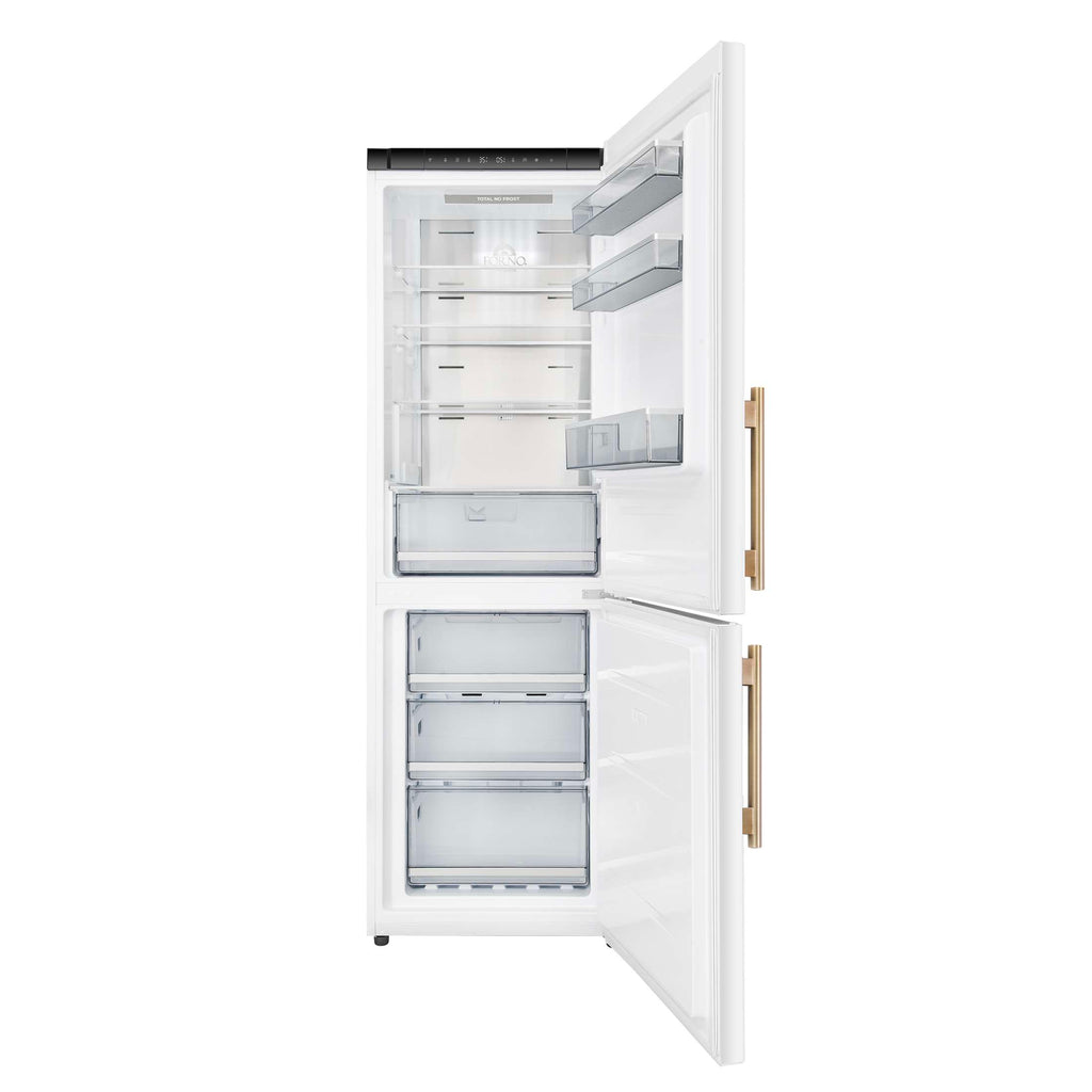 Custodia 24" Bottom Freezer, 10.3 cf., Right Swing, Total No frost, White, Antique Brass handles