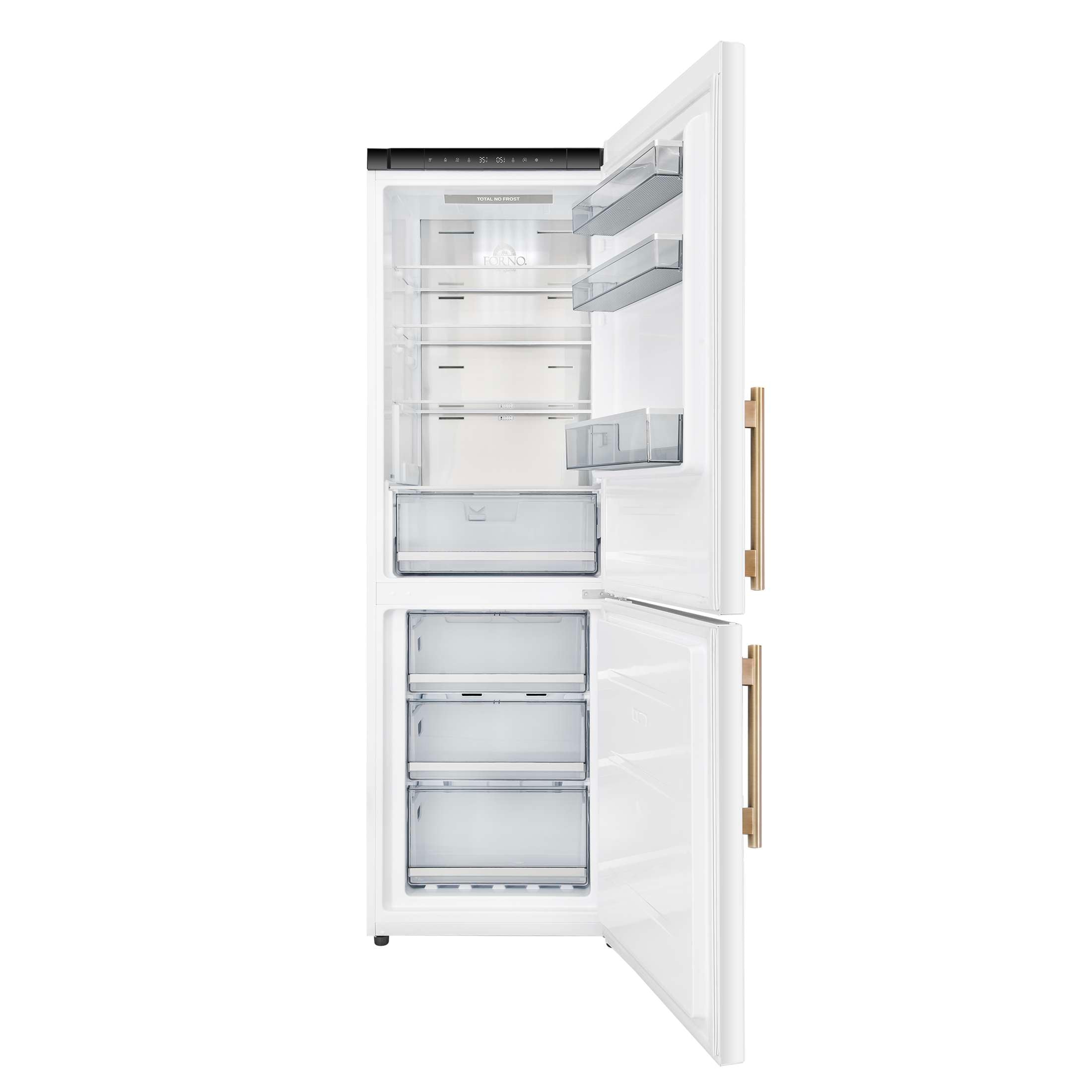 Custodia 24" Bottom Freezer, 10.3 cf., Right Swing, Total No frost, White, Antique Brass handles