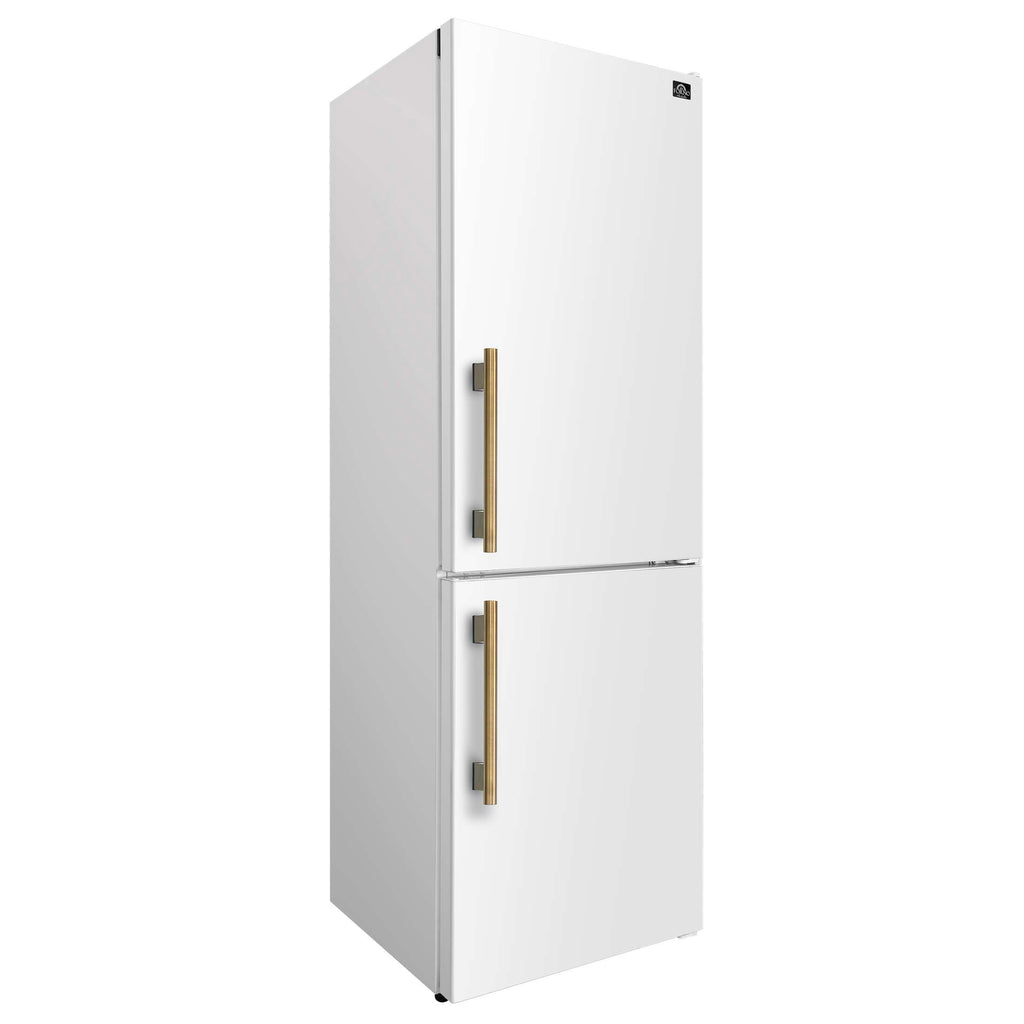 Custodia 24" Bottom Freezer, 10.3 cf., Right Swing, Total No frost, White, Antique Brass handles