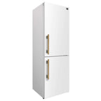Custodia 24" Bottom Freezer, 10.3 cf., Right Swing, Total No frost, White, Antique Brass handles