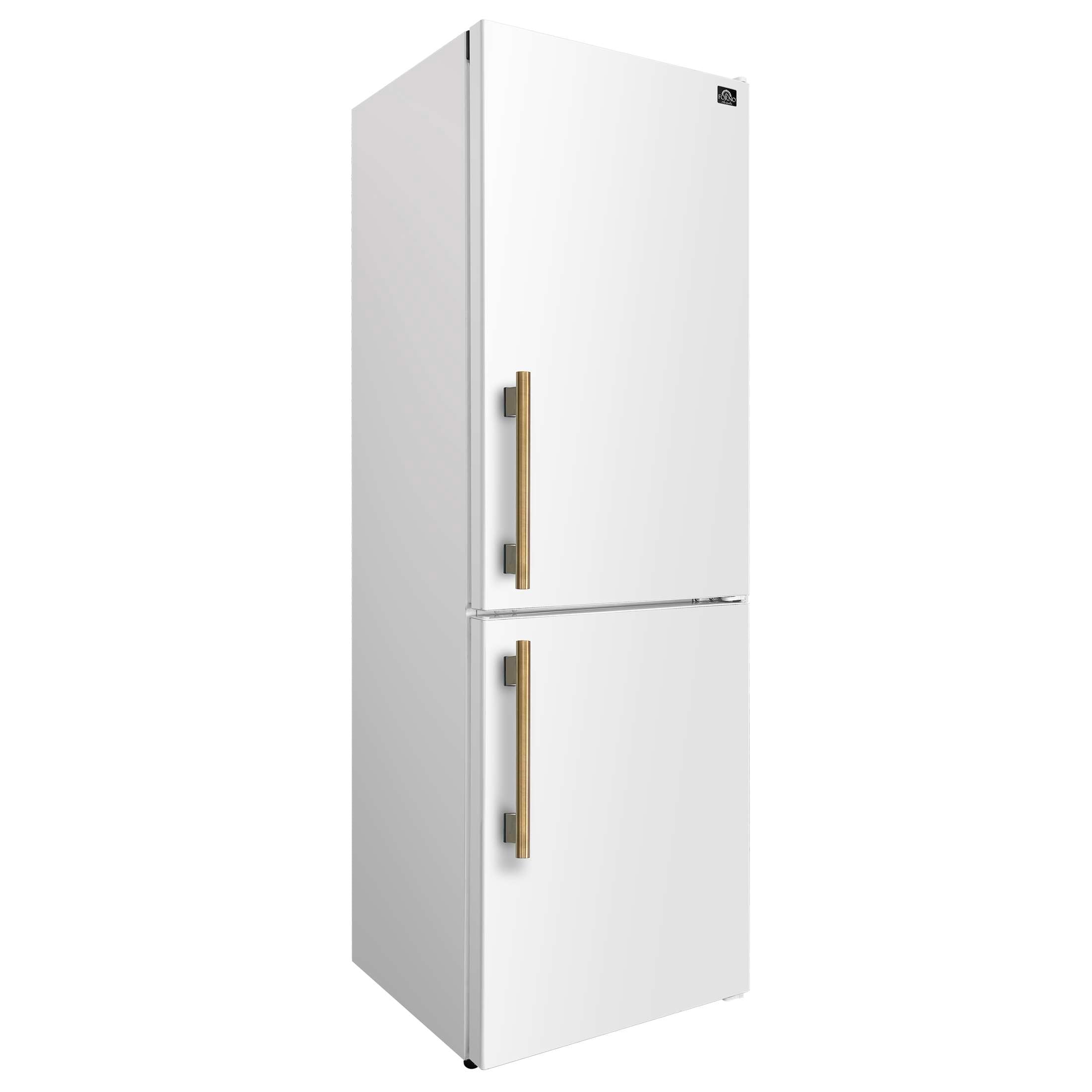 Custodia 24" Bottom Freezer, 10.3 cf., Right Swing, Total No frost, White, Antique Brass handles